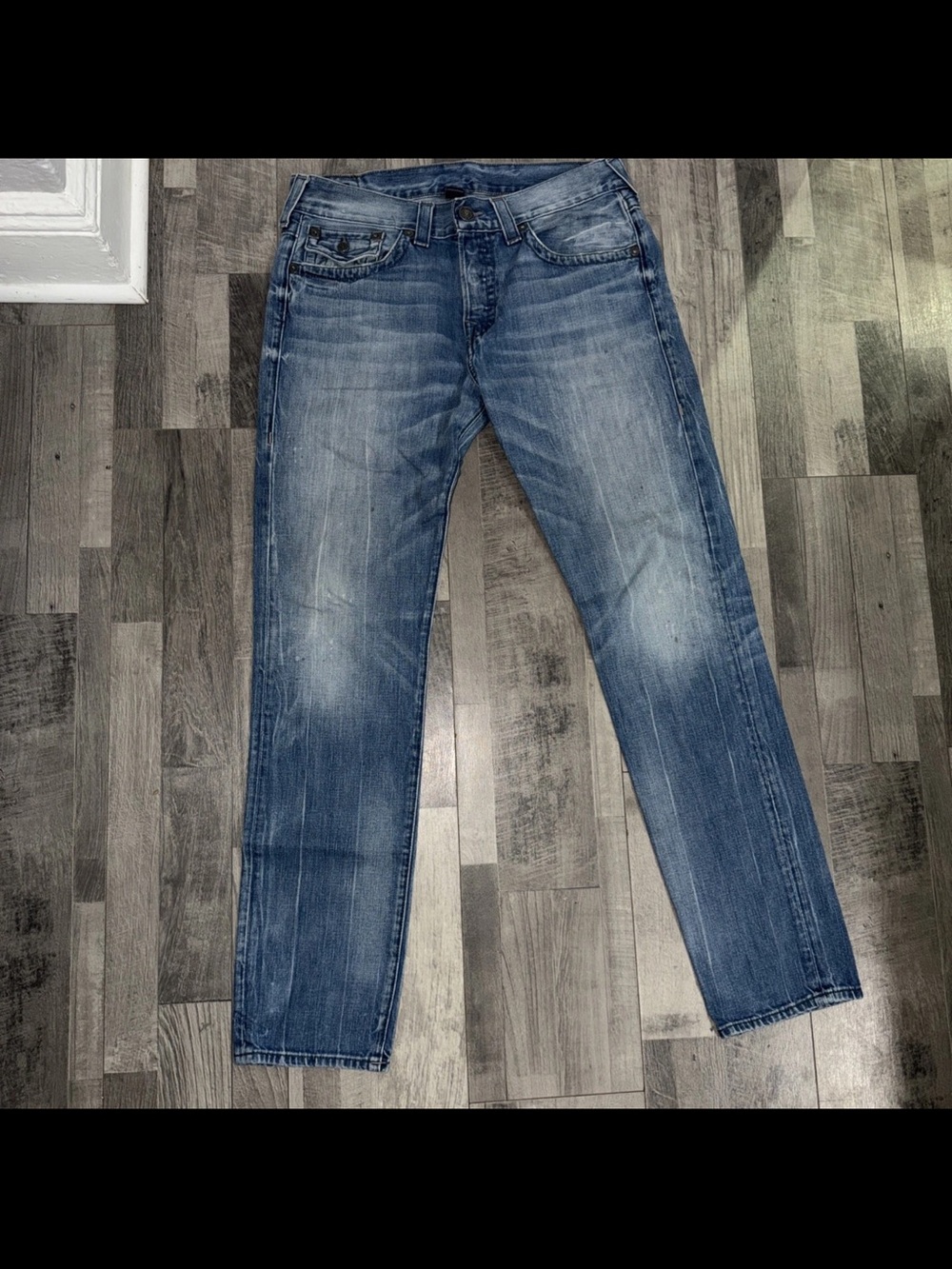 True Religion Jeans Mens 34 Blue Denim Rocco Relaxed Skinny Faded Casual Y2K